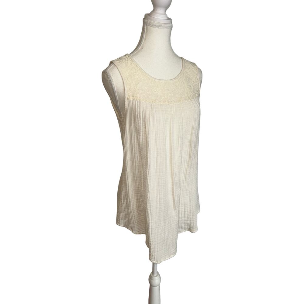 Knox Rose Cream Embroidered Cotton Tank Top Medium Boho Sleeveless - Picture 3 of 7